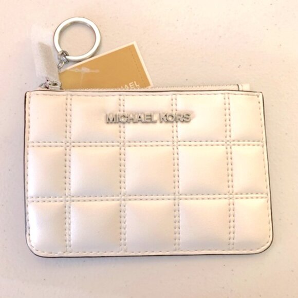 Michael Kors White Quilted Card Holder Keychain with tags - Picture 1 of 1
